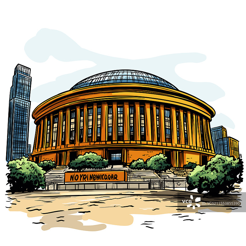 手绘漫画的麦迪逊广场花园图片素材