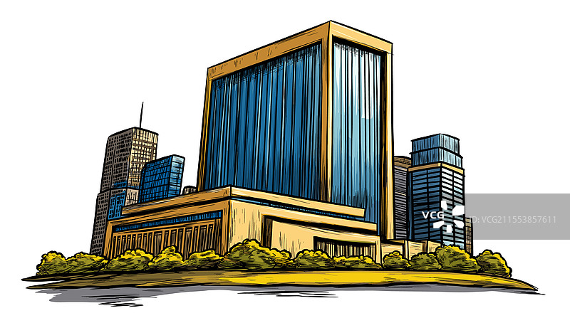 手绘漫画的联合国总部图片素材