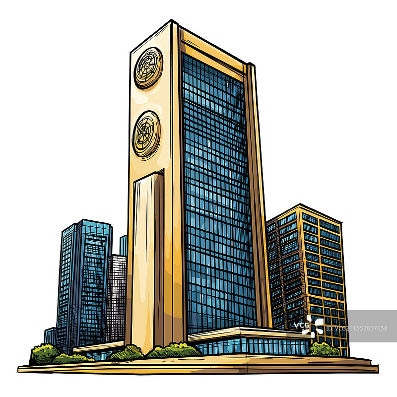 手绘漫画的联合国总部图片素材