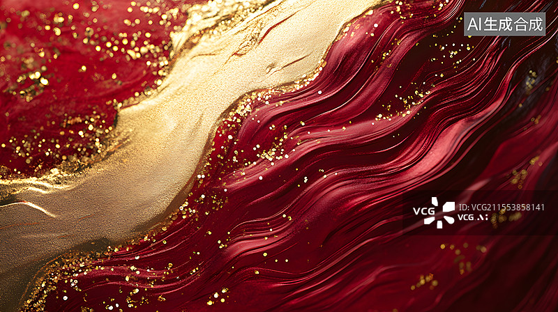 【AI数字艺术】金色与红色粒子的抽象背景图片素材