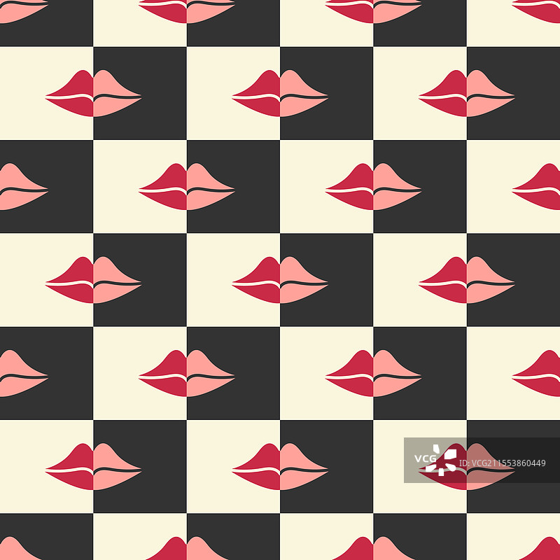 明亮嘴唇形状的棋盘格抽象无缝图案图片素材