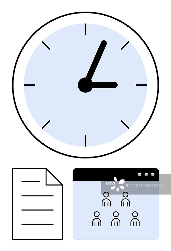带有文档和在线会议图标的时钟图片素材