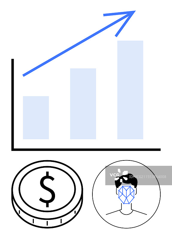 带有向上箭头的增长图表和美元硬币图片素材