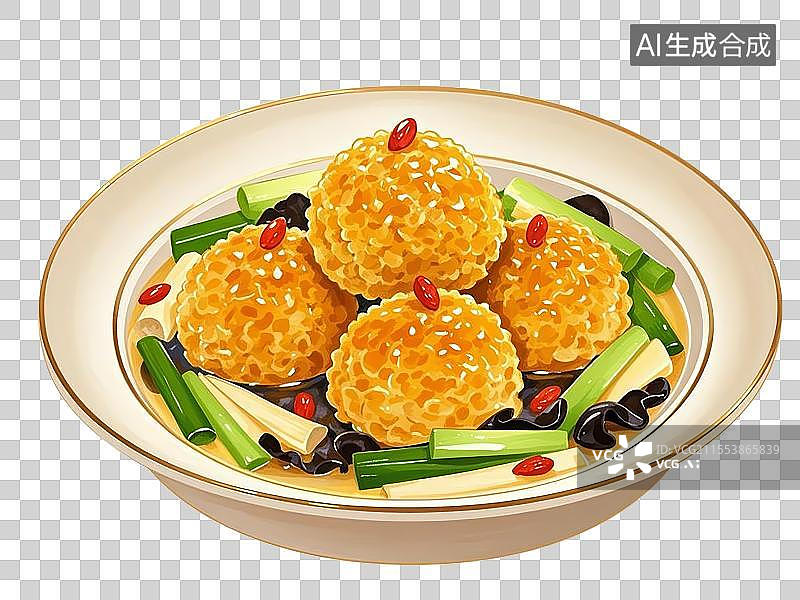 【AI数字艺术】国潮单品元素-蟹粉狮子头图片素材