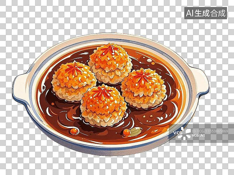 【AI数字艺术】国潮单品元素-蟹粉狮子头图片素材