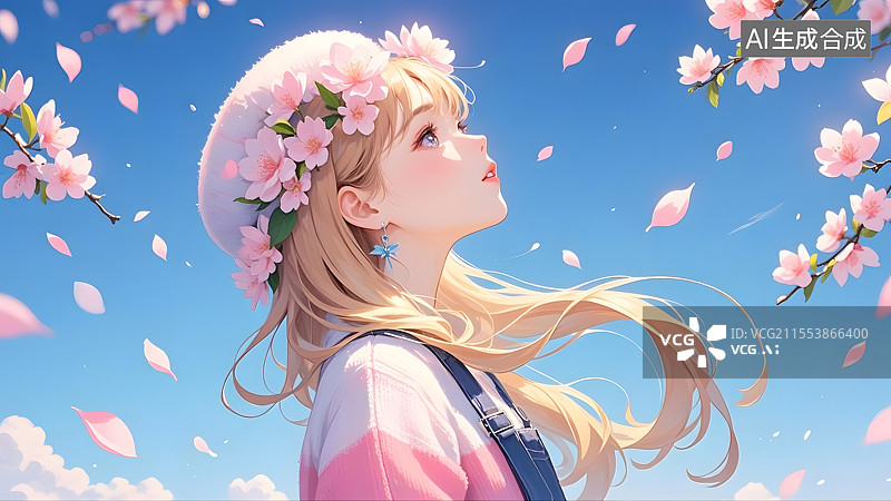 【AI数字艺术】春日少女与樱花飞舞图片素材