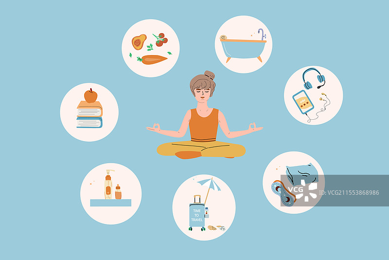 自我关怀与放松，包含冥想和图片素材