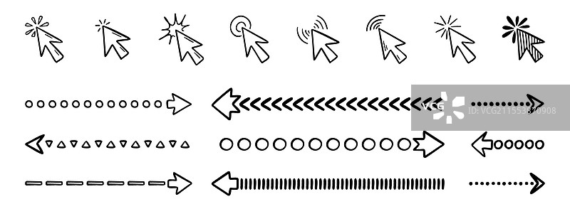 涂鸦点击图标和手绘箭头集合图片素材