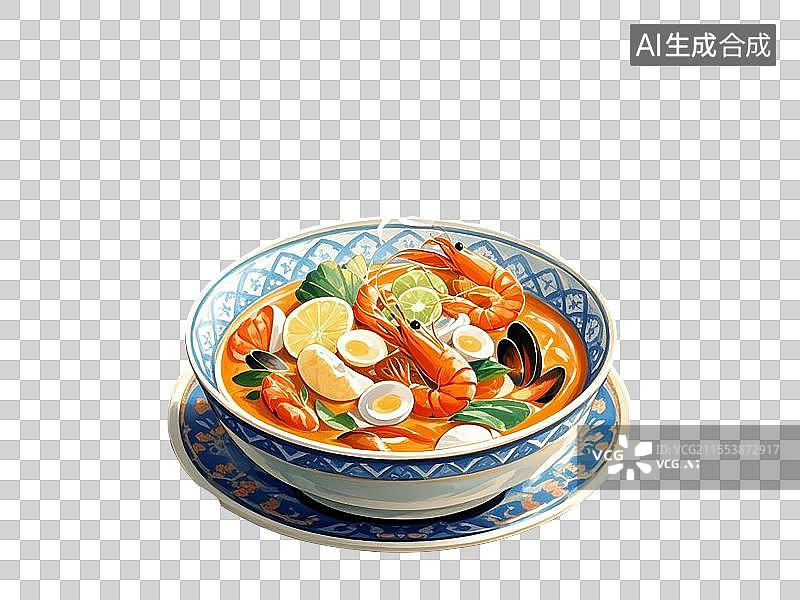 【AI数字艺术】国潮单品元素-海鲜冬阴功汤图片素材