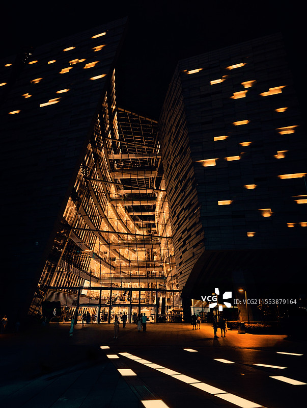 广州图书馆夜景风光图片素材