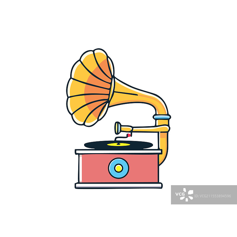 留声机播放唱片的线条艺术图片素材