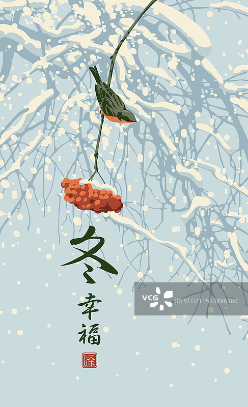 中国或日本风格的冬季风景图片素材