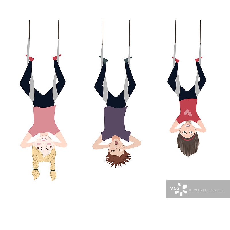 三个快乐的孩子在空中倒挂着图片素材