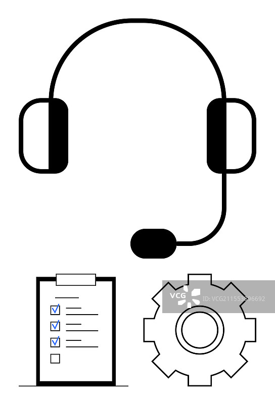 带耳机的客户支持工具清单图片素材