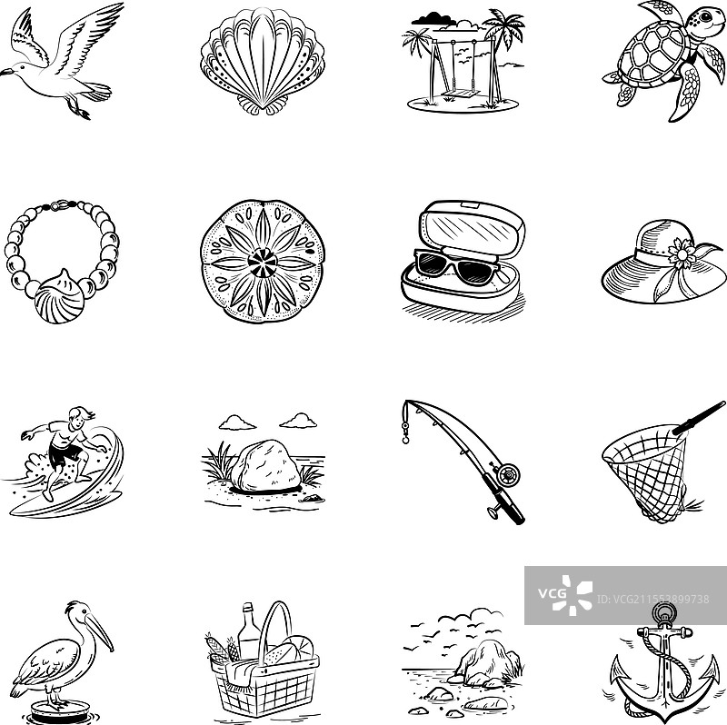 16个热带涂鸦图标合集图片素材