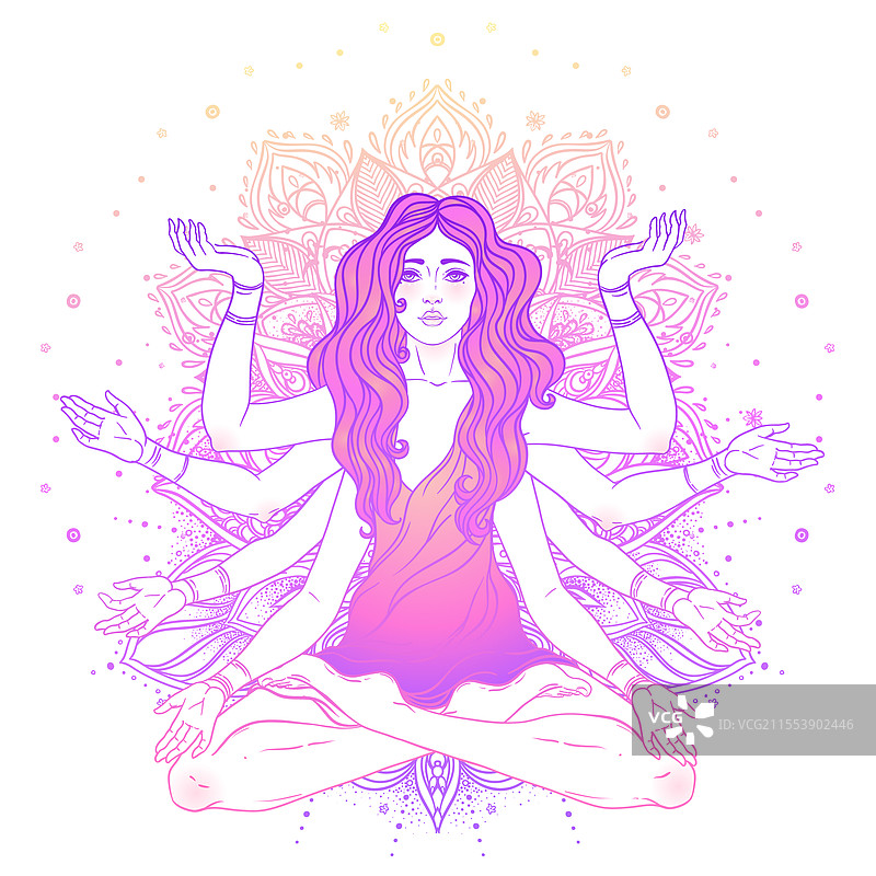 美丽的长发女性与多只手图片素材