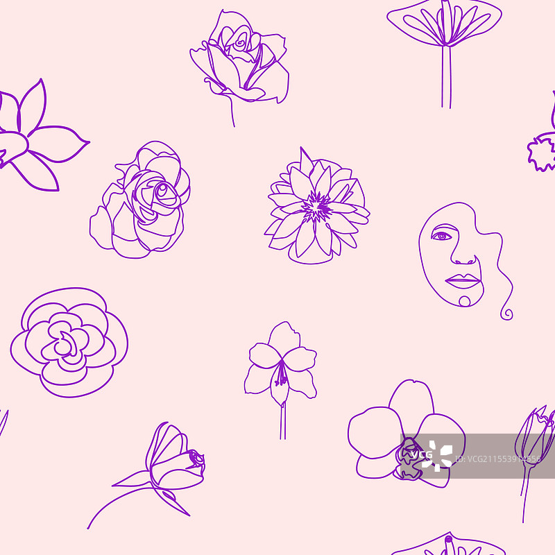 女性面孔连续线条无缝图案图片素材
