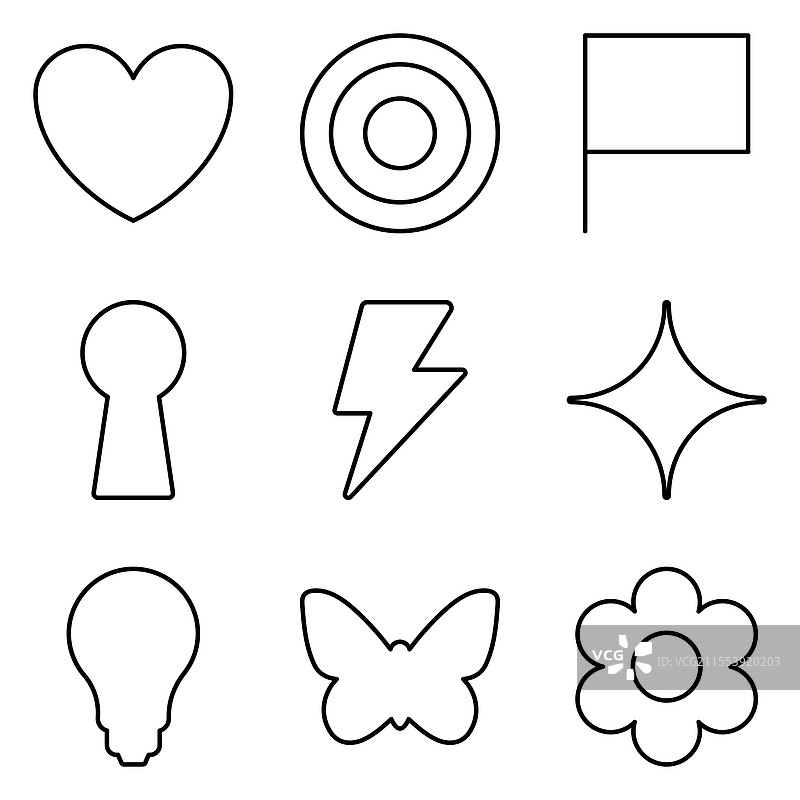 简单形状轮廓平面图标集，孤立于背景上图片素材