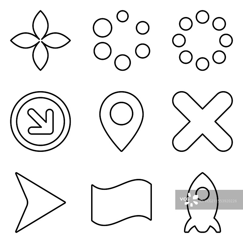 简单形状轮廓平面图标集孤立于图片素材