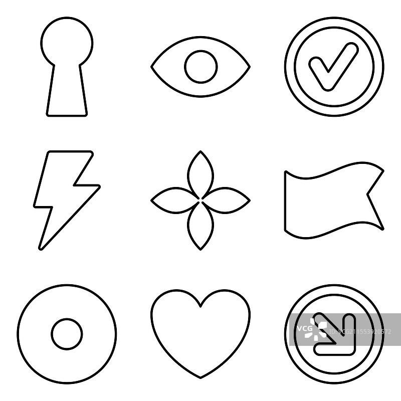 简单形状轮廓平面图标集，独立于背景图片素材