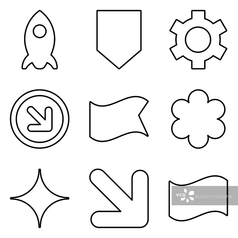 简单形状轮廓平面图标集，孤立于背景上图片素材