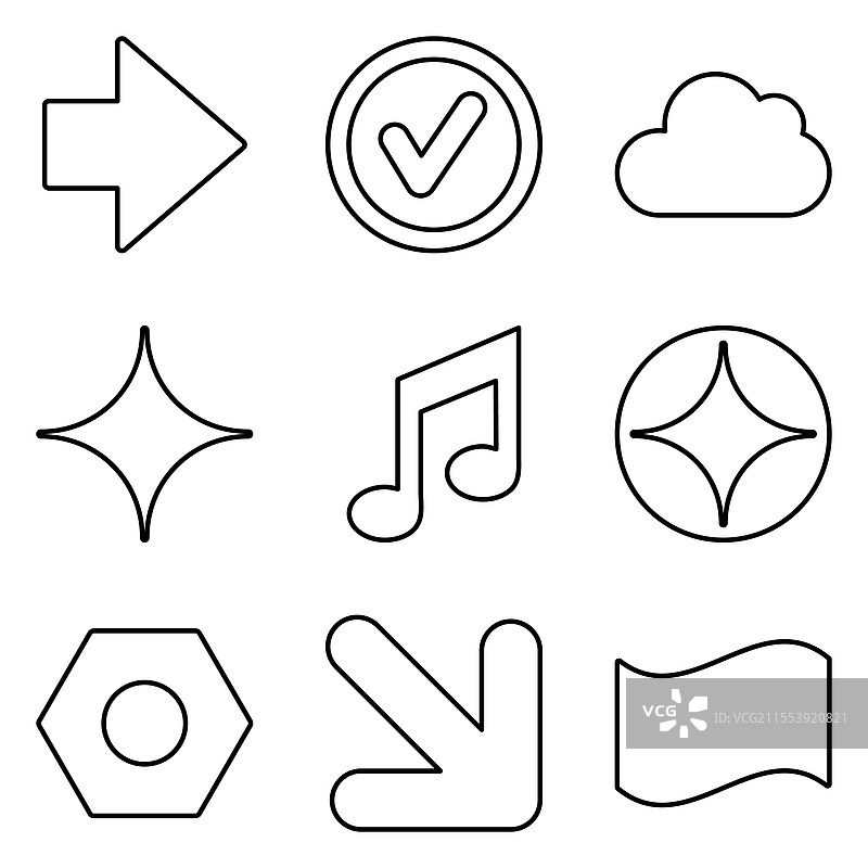 简单形状轮廓平面图标集孤立于图片素材
