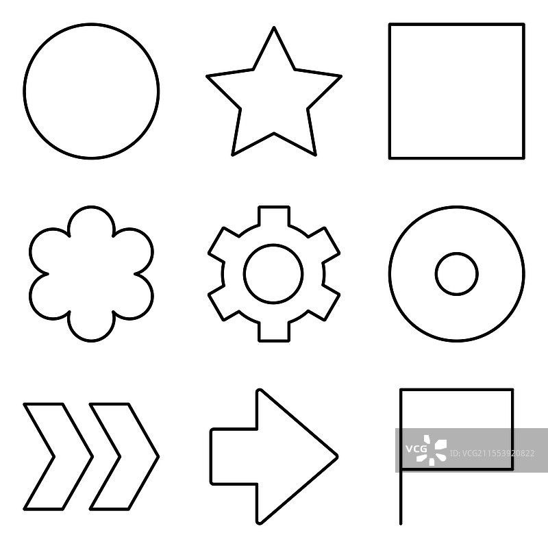 简单形状轮廓平面图标集，独立于背景图片素材