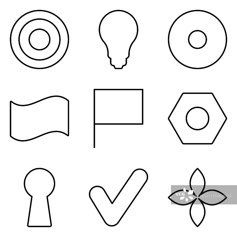 简单形状轮廓平面图标集孤立于图片素材