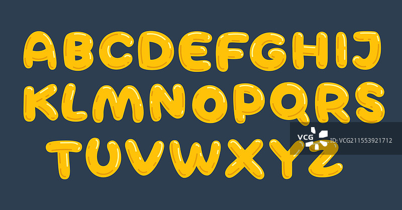 可爱的光泽卡通字母黄色气泡字体图片素材