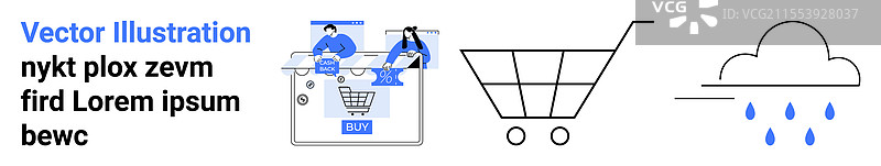 电子商务购物概念，购物车与雨天图片素材