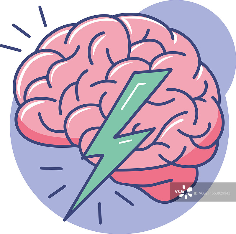 带有绿色闪电的脑部图片素材