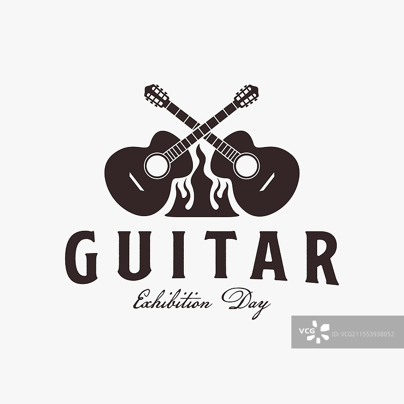 复古交叉吉他标志徽章标签图片素材