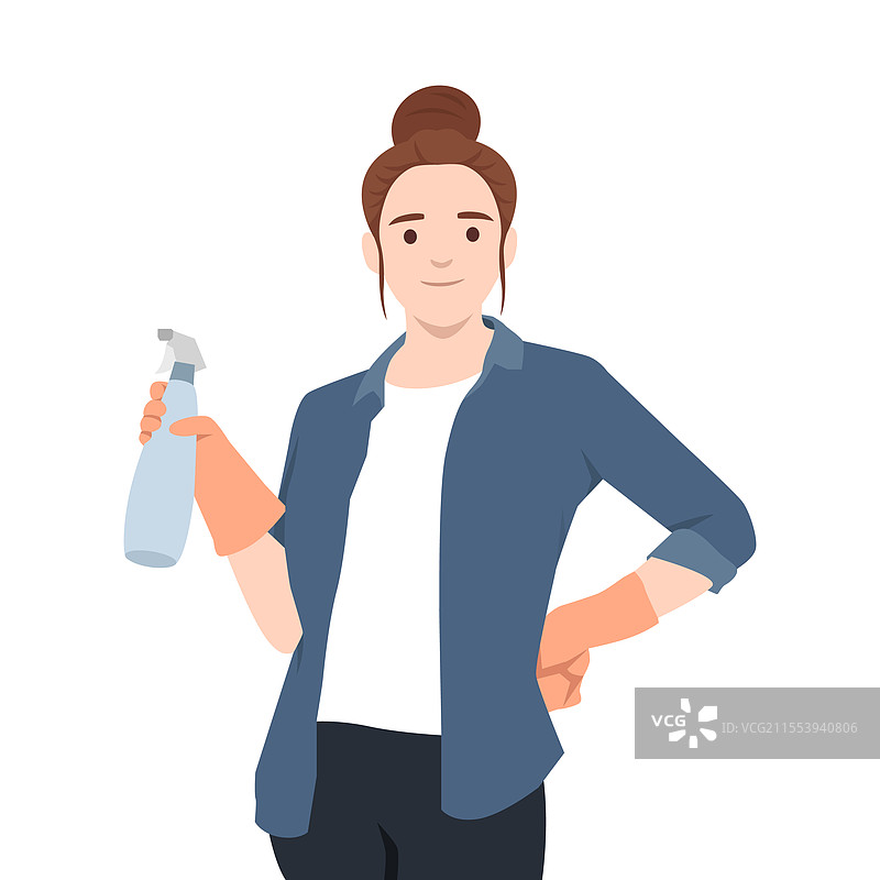 自信的女性准备好用喷雾清洁图片素材