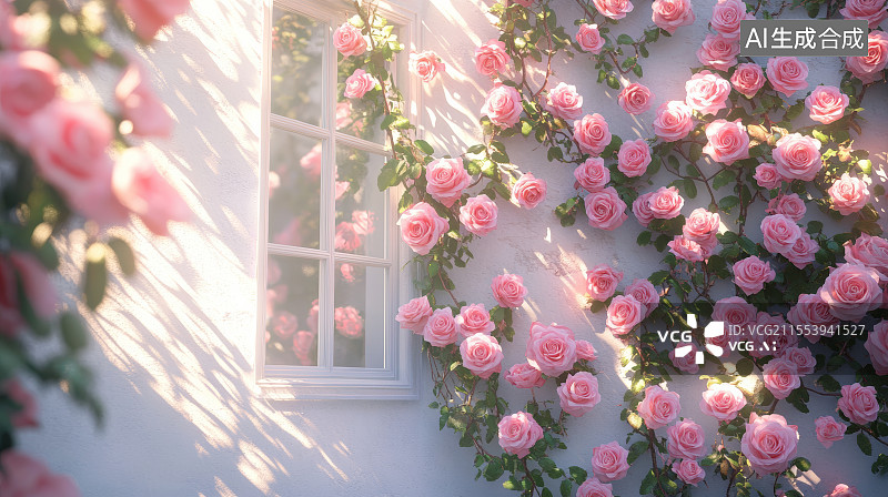 【AI数字艺术】屋外窗台上的花图片素材
