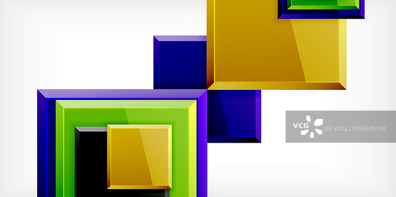 色彩斑斓的方块与反射抽象图形图片素材