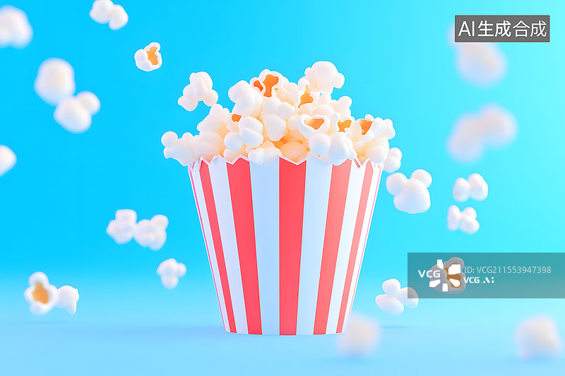 【AI数字艺术】美味爆米花桶的休闲娱乐场景插图图片素材