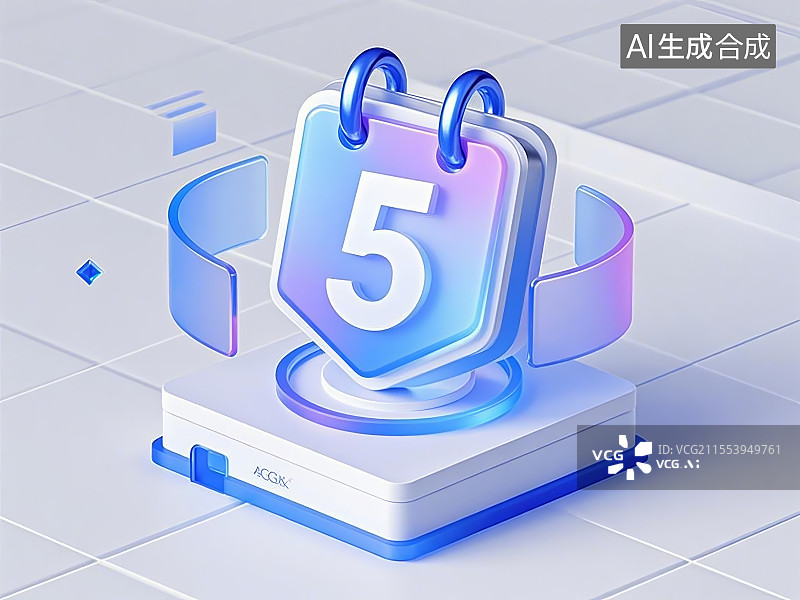【AI数字艺术】透明背景的3D一本日历上面有数字5图标图片素材