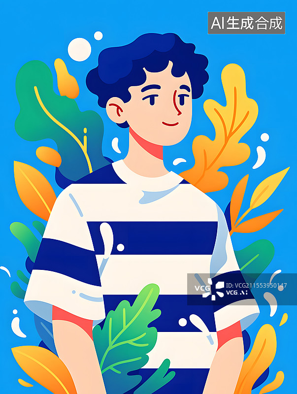 【AI数字艺术】可爱潮流男生的扁平插画角色设计图片素材