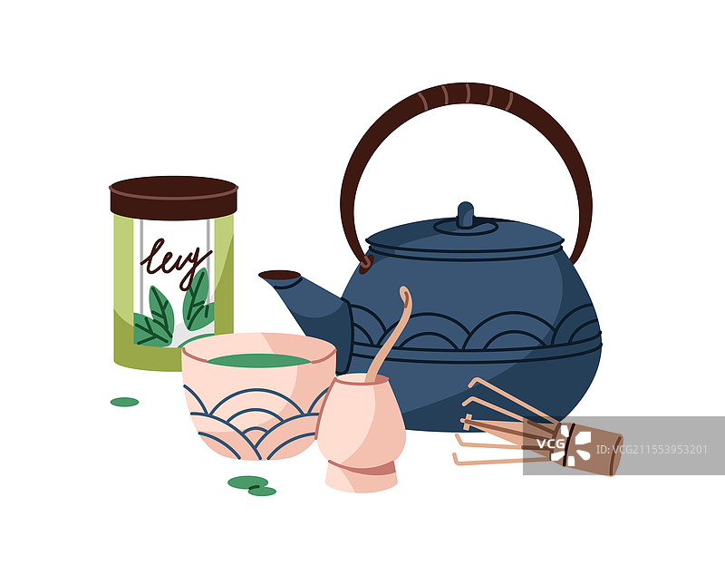 亚洲茶道图标，茶壶和茶杯图片素材