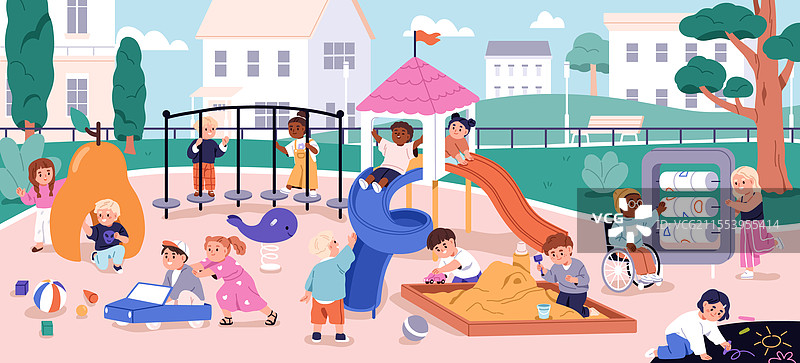 孩子们在游乐场快乐地享受闲暇时光图片素材