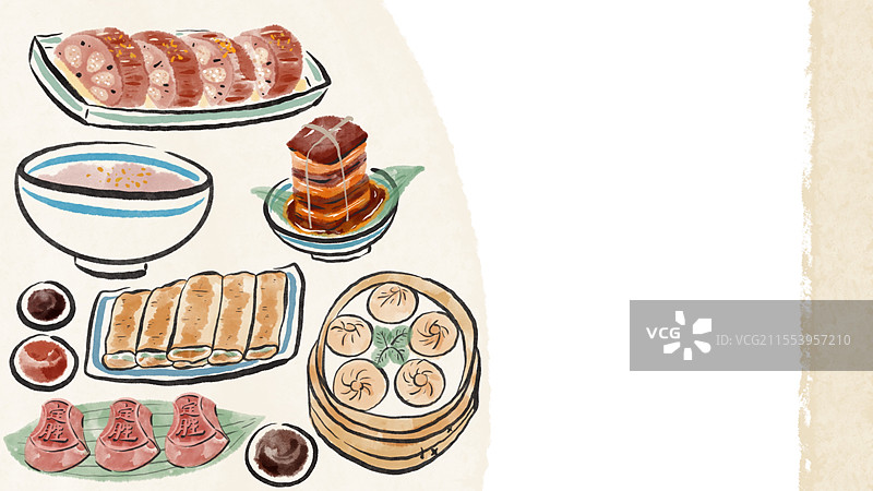 水墨风城市美食长图-杭州图片素材