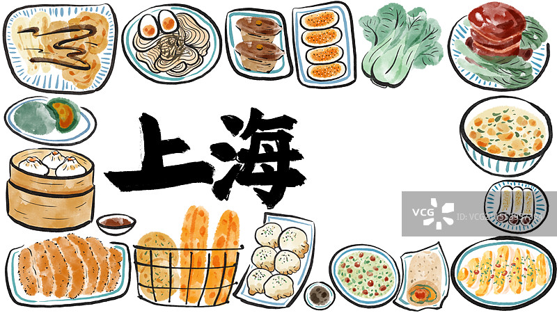 水墨风城市美食长图-上海图片素材