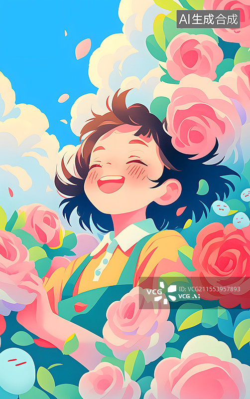 【AI数字艺术】三八妇女节的女生手捧鲜花概念插图图片素材