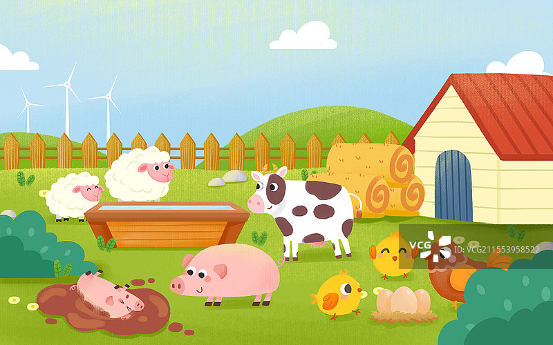 卡通小清新风格之世界动物日农场动物插画图片素材