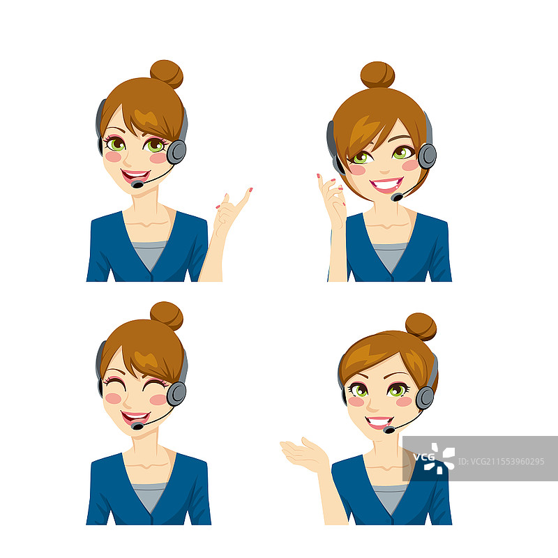 卡通欧美女孩接线员客服人物元素AI素材图片素材