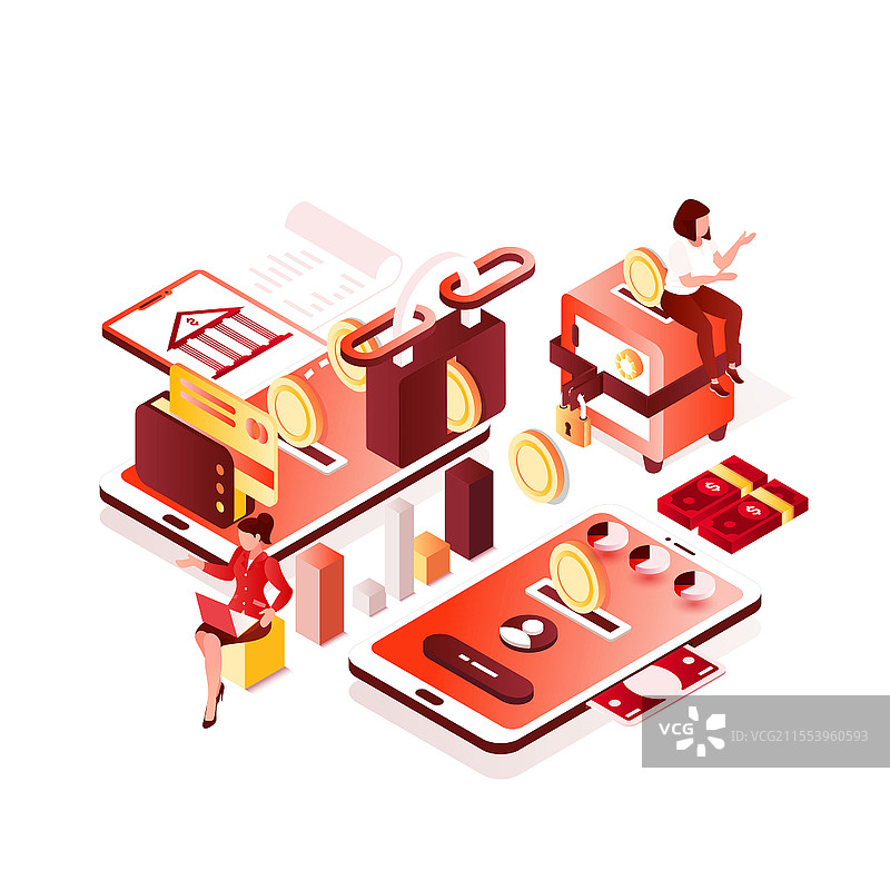 红色喜庆金融投资理财基金PNG素材金币财富金钱钱袋金融元素图片素材