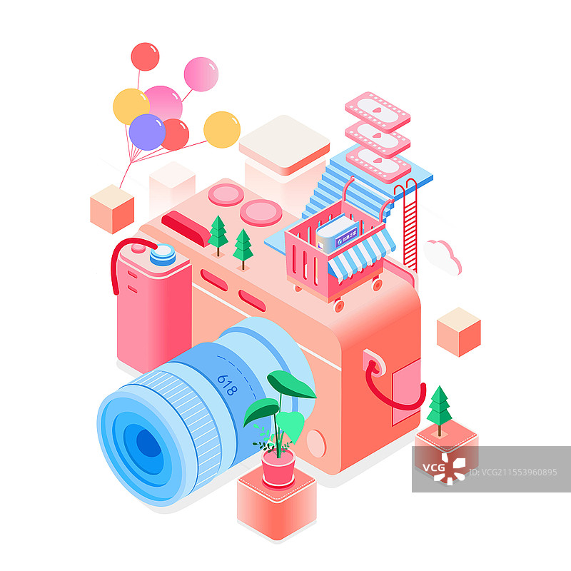 2.5D小清新配色相机元素PNG素材摄影相机元素图片素材