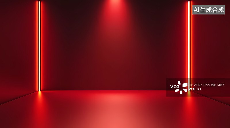 【AI数字艺术】红色空间中的双束霓虹灯光图片素材