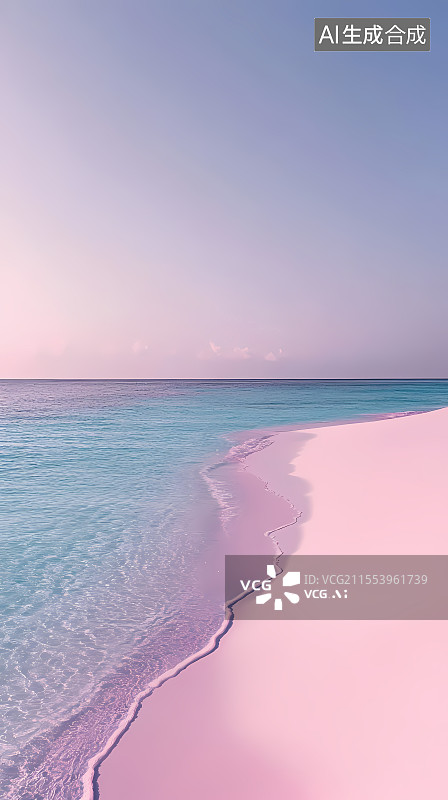 【AI数字艺术】梦幻粉蓝交织的海边景致图片素材