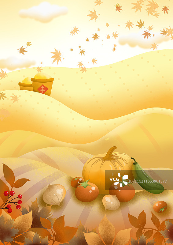 节气插画户外农田丰收背景图片素材